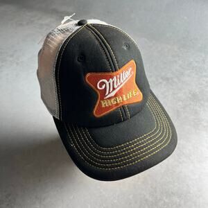 Miller High Life Beer Cap Snapback Mesh Back Adjustable Black and White